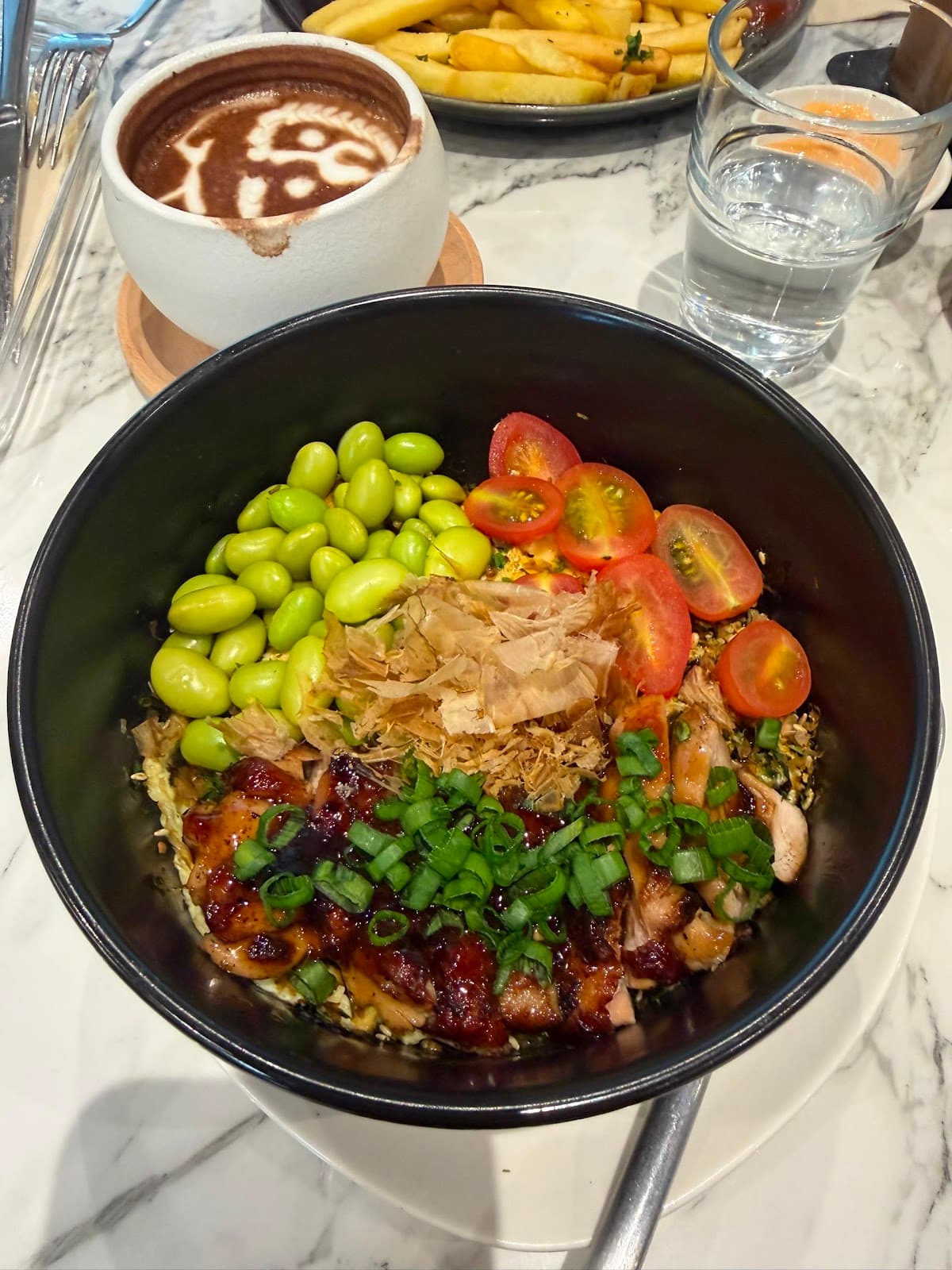 Poke bowl on a marble table